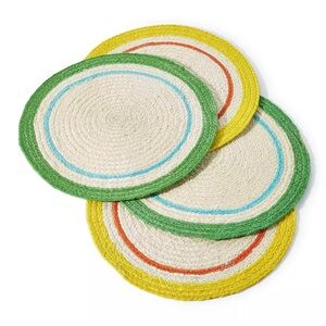 THE CELLAR SOUTHWEST WOVEN ROUND PLACEMAT 15 " GREEN YELLOW JUTE SET OF 4 NEW